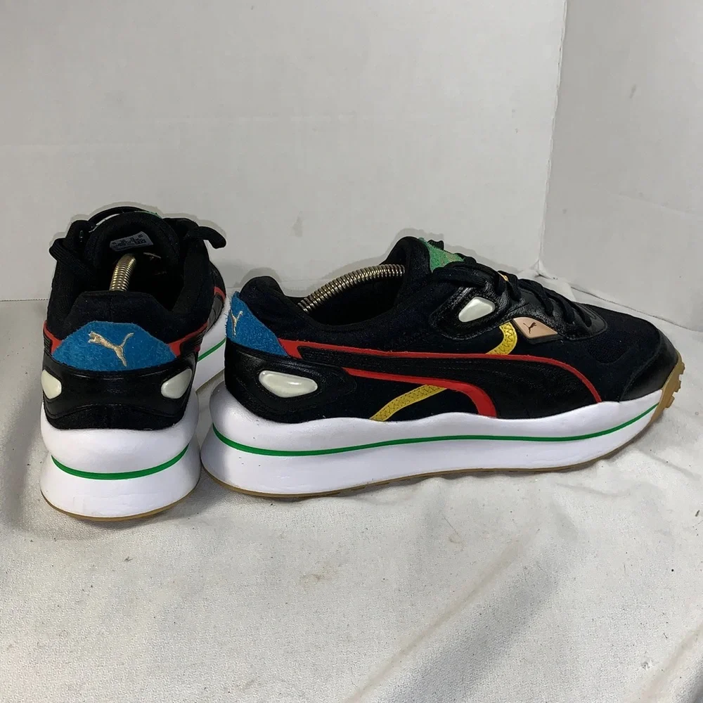 Puma Mens Street Rider ‘Black High Risk Red’ Sneakers Green/Red/Gold Accents